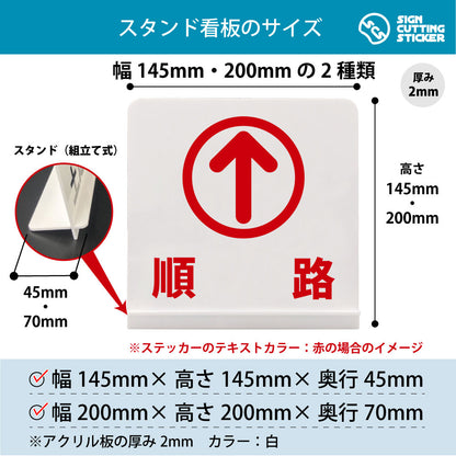 順路_進 スタンド看板 寸法図 幅145mm・200mm 奥行45mm・70mm 厚み2mm 組み立て式