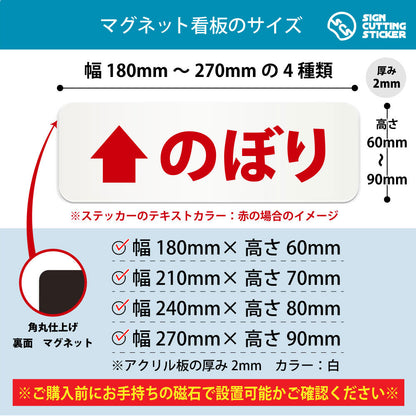 のぼり 横長マグネット看板 寸法図 幅180〜270mm 高さ60〜90mm 厚み2mm 裏面マグネット