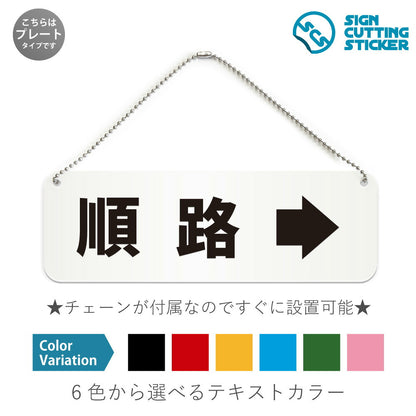 順路→ と書かれた横長プレート看板 白いアクリル板・ボールチェーン付き