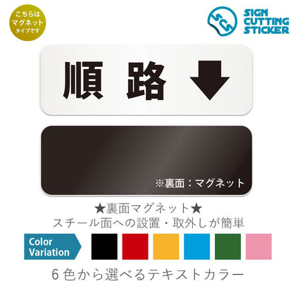 順路↓ と書かれた横長マグネット看板 白いアクリル板・裏面マグネット