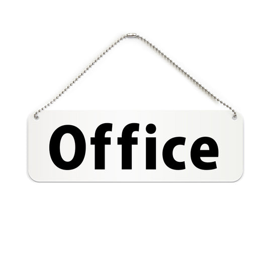 Office と書かれた横長プレート看板（白いアクリル板・黒文字）